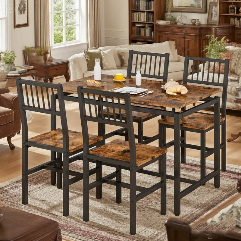 Ensemble de table de salle à manger pour 4, ensemble de chaises de table de cuisine 5 pièces, ensemble de table de salle à manger rectangulaire avec quatre chaises et plateau en bois, ensemble de table de salle à manger avec dossier pour petits espace
