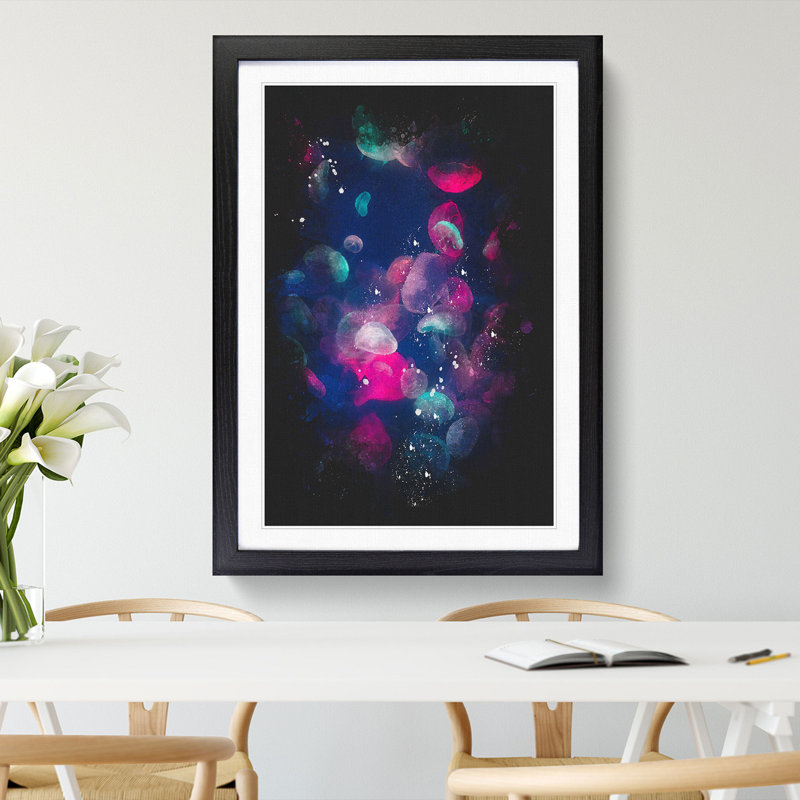Many Jellyfish Paint Splash - Picture Frame Graphic Art, Black Framed, 33cm H x 24cm W x 2cm D