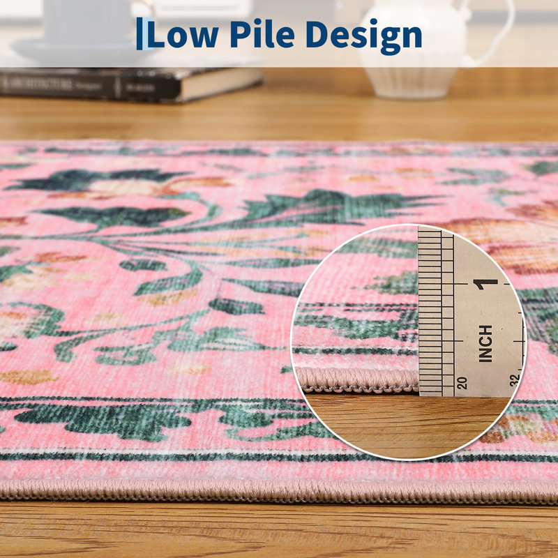 Area Rugs Washable Floral Print Rug for Living Room or Bedroom - Collapsible, Non-Slip, Easy to Clean, Pet Friendly Carpet - Modern Home Decor