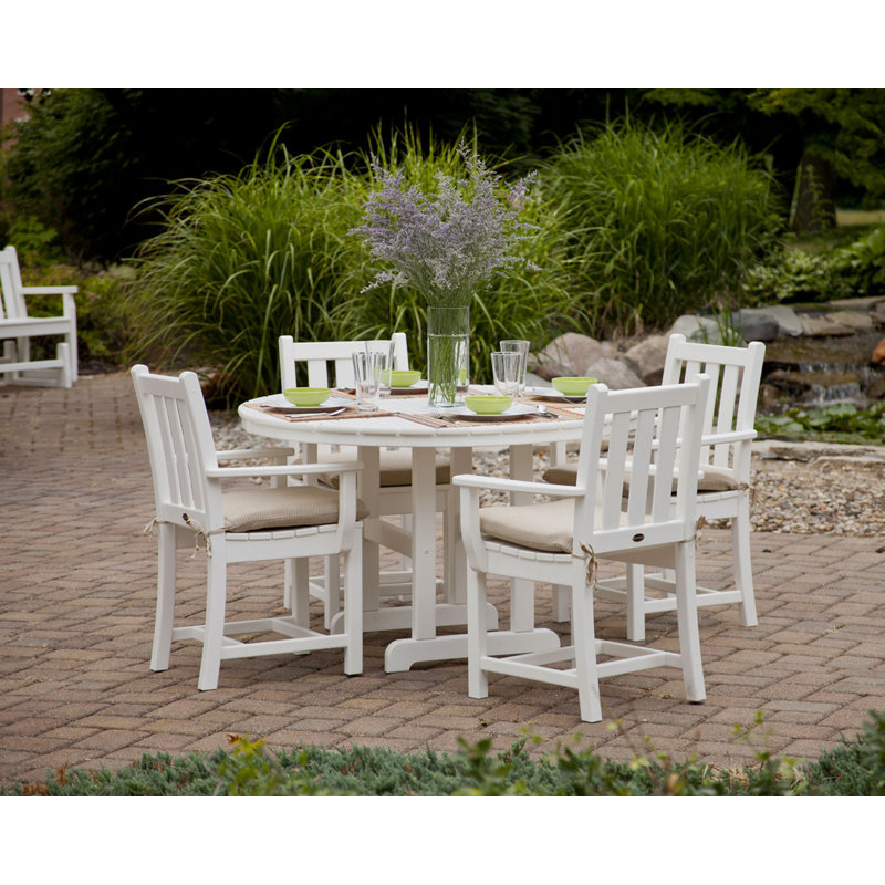 POLYWOOD Traditional Garden 5-Piece Round Farmhouse Dining Set, White