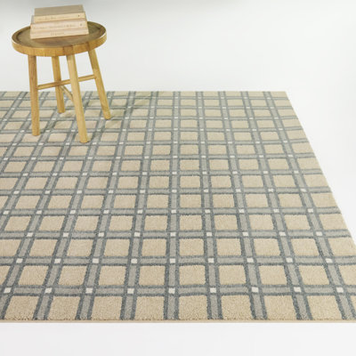 Tapis Mayere bleu/beige à motif scandinave à carreaux