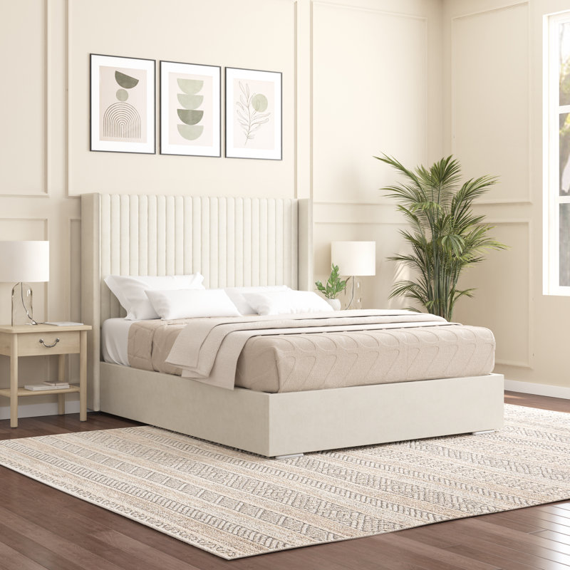 Shelton Upholstered Bed Frame, Double (4'6), Cream