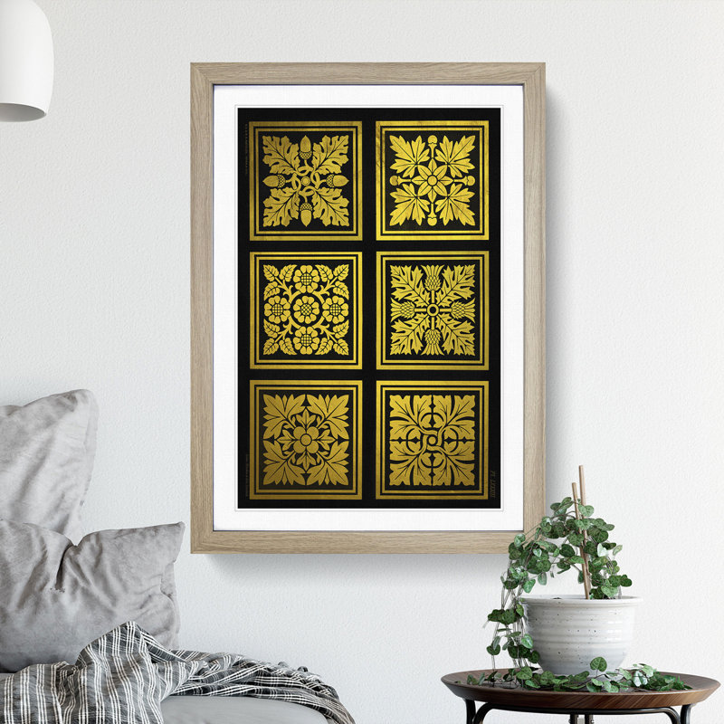 Golden Patterns - Picture Frame Graphic Art, 48cm H x 36cm W x 2cm D, Oak Framed