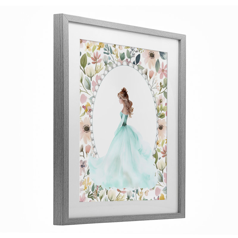 Princesse bleue avec bordure perlée, reproduction encadrée sous verre, design par Christine Simpson Art, H 21 po x l 17 po