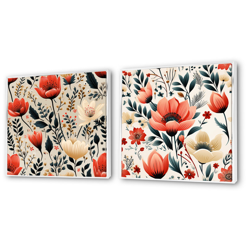 Heintz - ensemble de 2 reproductions d'art sur toile florales, Cadre flottant blanc, H 30 po x l 61 po x P 1 po