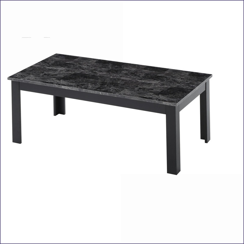 Ensemble de tables basses 3 pièces Traditional avec plateau en faux marbre noir, finition grise, facile à assembler pour le salon