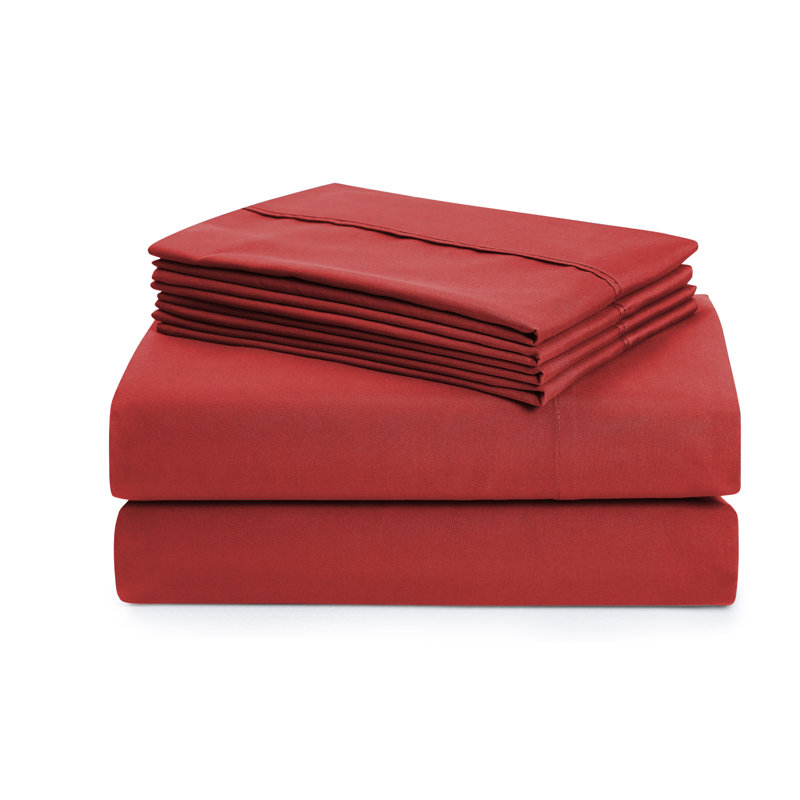 Luxurious Soft Microfiber Sheet Set with Bonus Pillowcases, Samba Red, Cal. King Sheet Set with 4 Pillowcases