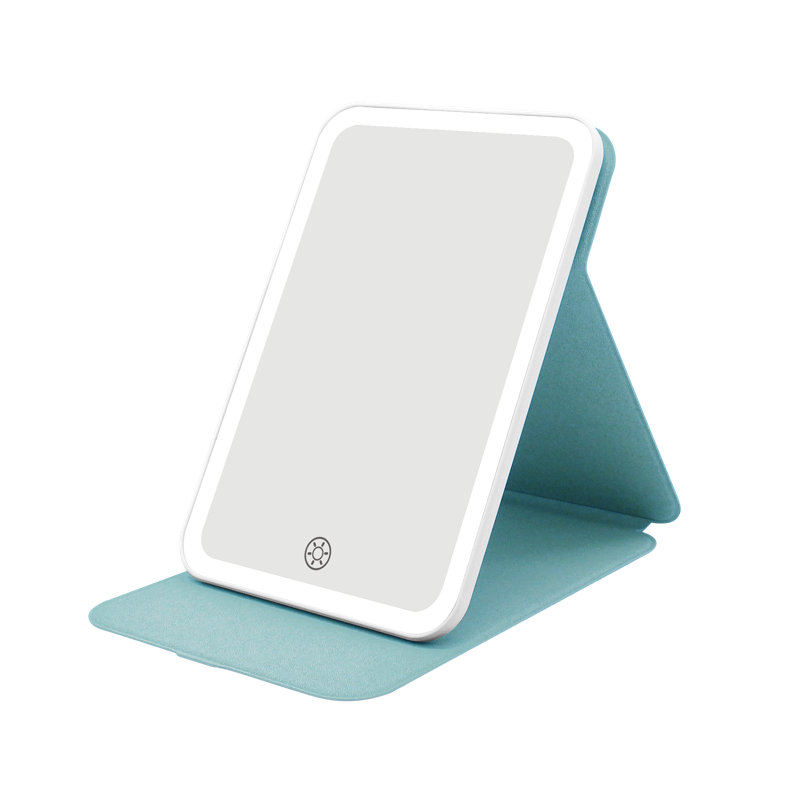 Miroir de maquillage à tablette tactile à trois tons avec interrupteur à capteur tactile, Bleu bébé