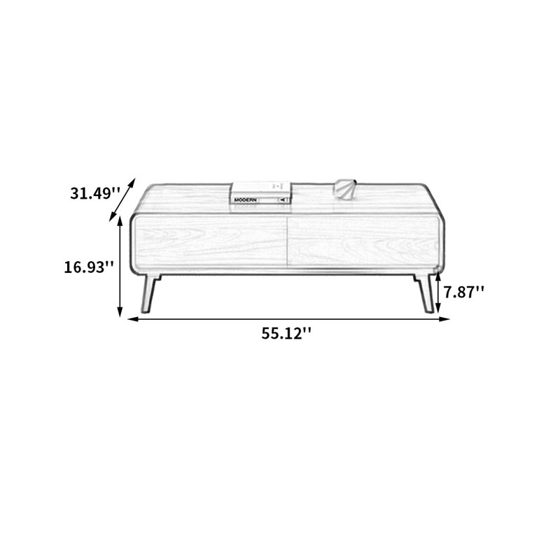 Nordic Simple Style Wood Coffee Table, 16.93" H x 55.12" L x 31.49" W, Black