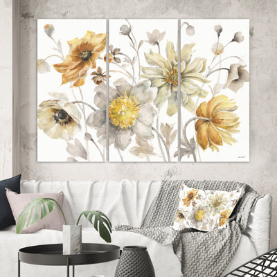 'Fields of Gold Watercolor Flower VII' Painting Multi-Piece Image on Canvas