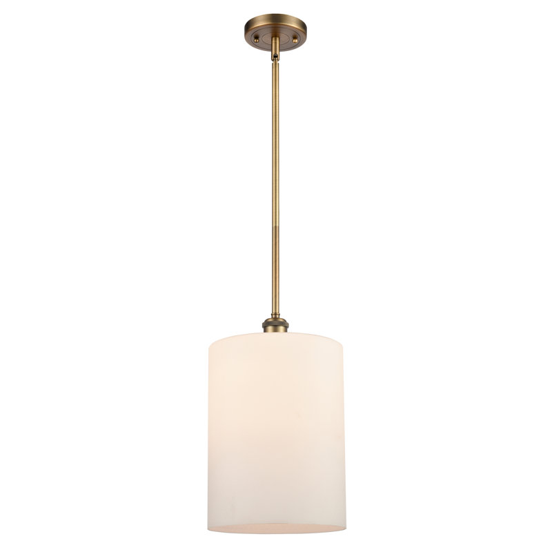 Luminaire suspendu cylindrique à 1 lumière Leilani, Blanc mat, Ampoule non incluse, Laiton brossé