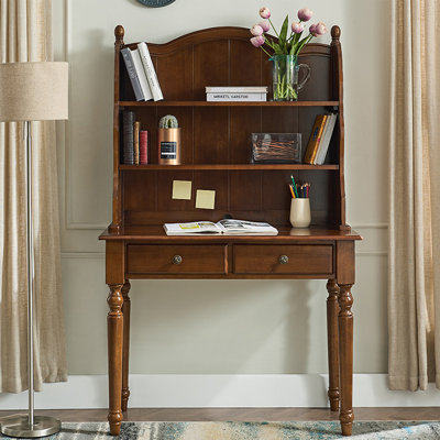 Bureau rectangulaire en bois massif brun noisette avec 2 tiroirs