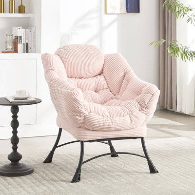 Pink Lazy Chair With , Structure And Comfortable Design, For Game Recreation Room Modern Reading Stable, Side Storage Living