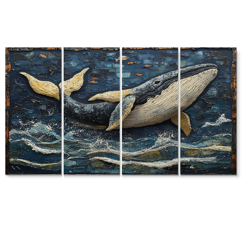 Baleine dans des tons bleus et blancs - ensemble d'art mural sur toile baleine, H 28 po x l 48 po