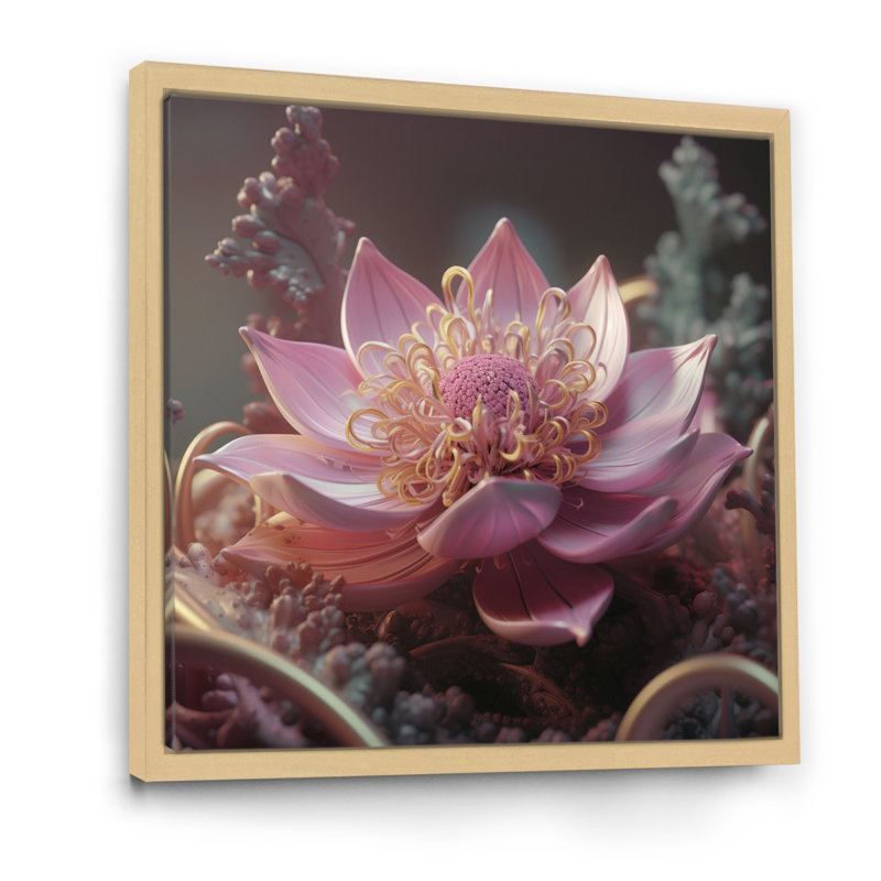 «Blooming Magical Pink Lotus I» sur toile, Cadre naturel flottant, H 16 po x l 16 po x P 1 po