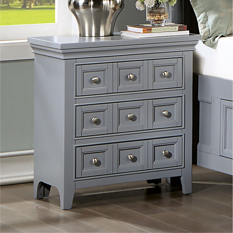 Table de chevet 3 boutons, Gris