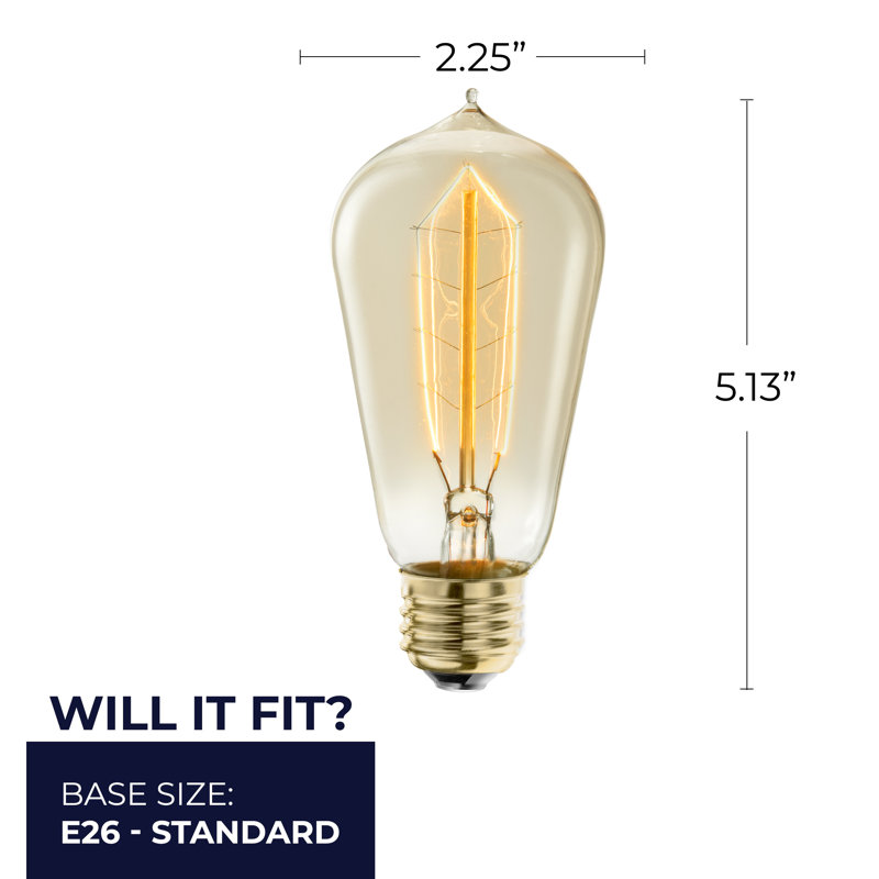 Nostalgic 40W ST18 Hairpin Filament Incandescent Dimmable Amber Vintage Edison Bulb, 2200K Warm Amber Glow, E26 Medium Base, 135 Lumens