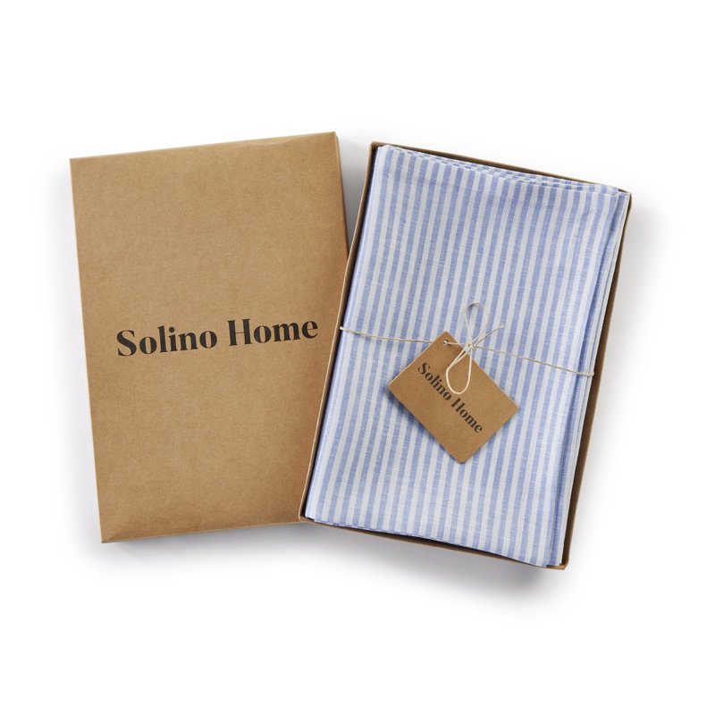 Cornflower Blue and White Striped Linen Dinner Napkins Set