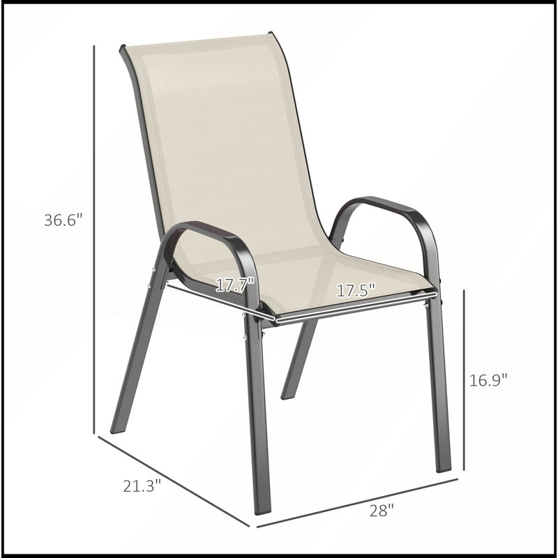 Outdoor Stackable Chairs Set of 4 with Breathable Mesh Fabric for Comfort and Space Efficiency, Black/White