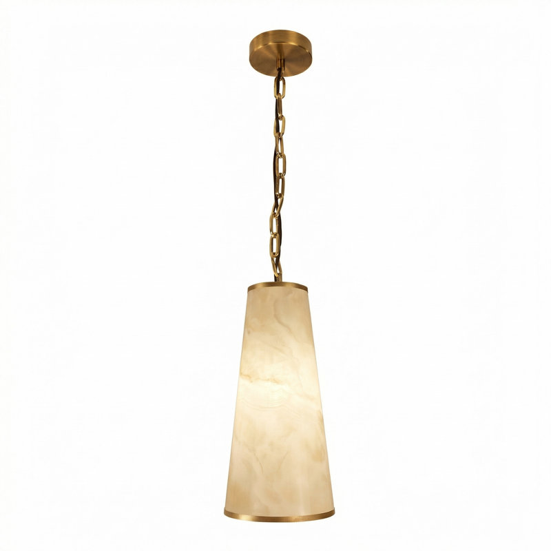 Luminaire suspendu tambour conique à 1 lumière Nena - Laiton vieilli - Abat-jour faux albâtre, Aged Brass