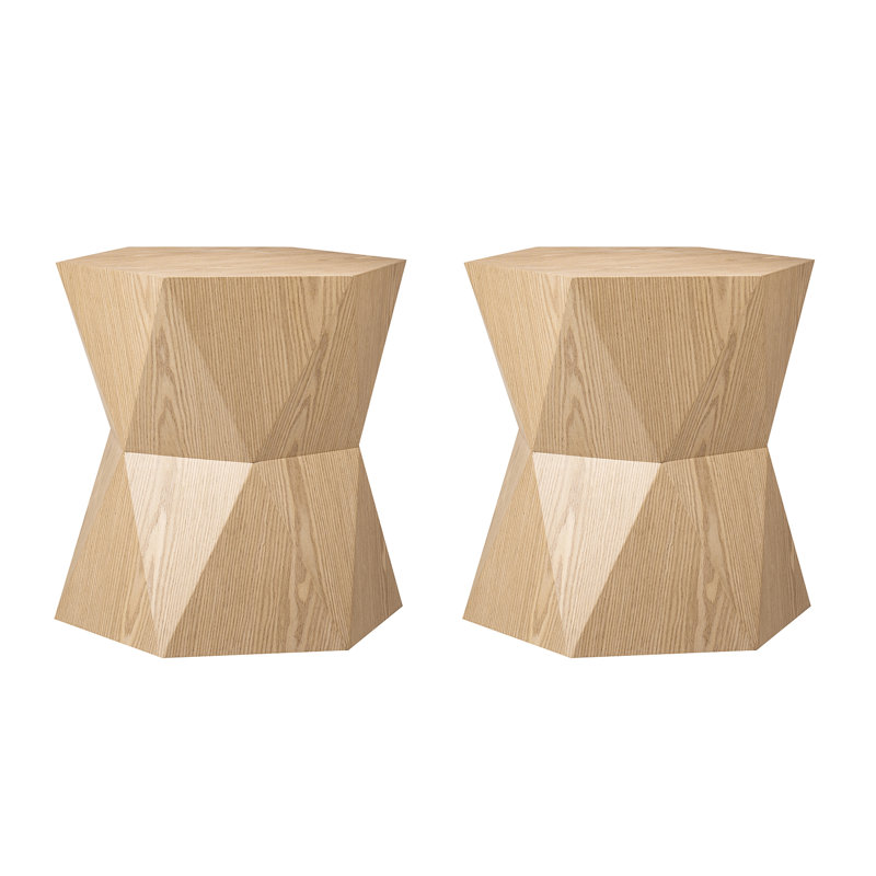 Messapian Messapian Modern Octagonal End Table with Sculptural Geometric Base and Oak Veneer Finish, Oak
