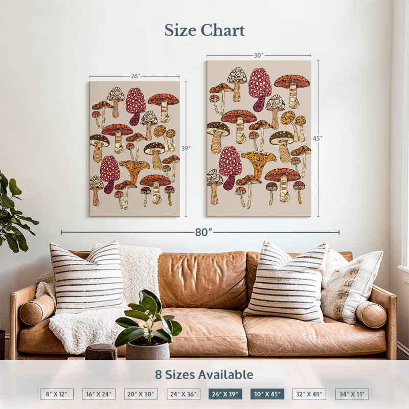 Yarlin Doodles Mushrooms, 39" H x 26" W