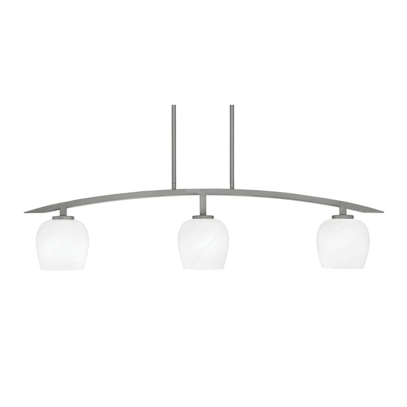 Luminaire pour îlot de cuisine 3 lumières kurve au fini graphite avec verre de 6 po, Blanc