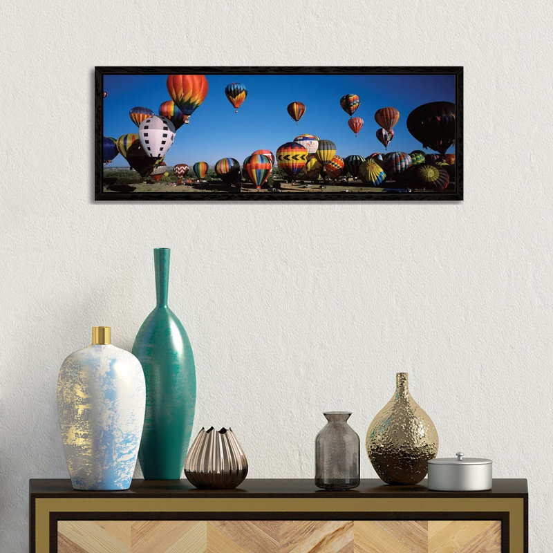 Hot air balloons floating in sky, Albuquerque International Balloon Fiesta, Albuquerque, Bernalillo County, New Mexico, USA 1 Piece Floater Frame Panoramic Wall Art on Canvas