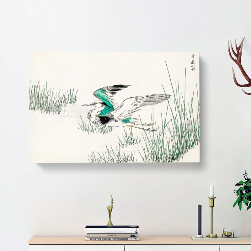 Grey Heron In Flight by Numata Kashu - Wrapped Canvas Painting, 60cm H x 91cm W x 3cm D