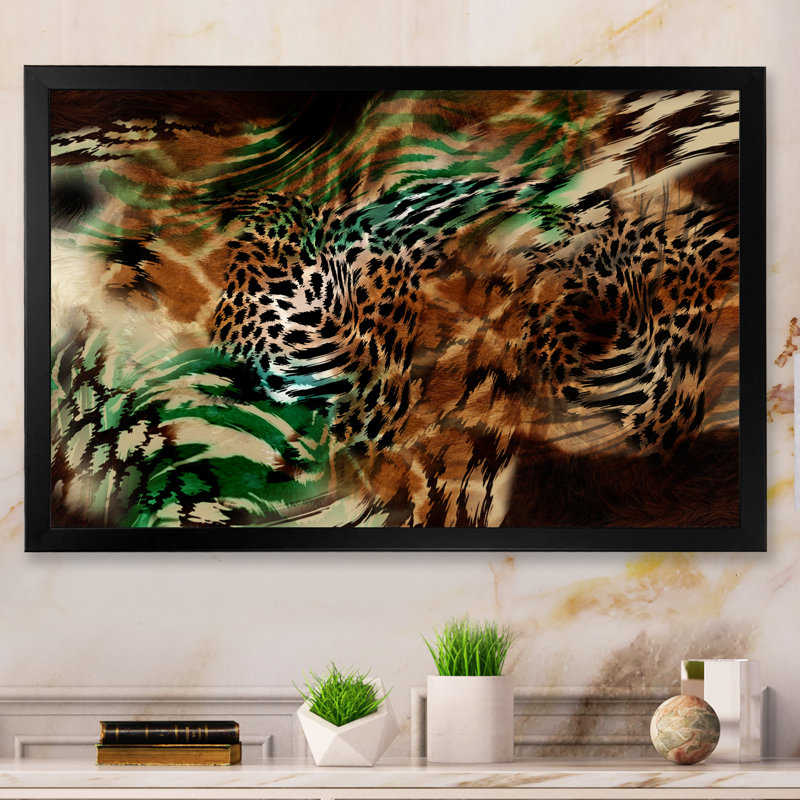 Léopard et tigre VII - décoration murale moderne encadrée, Cadre d'angle fermé noir, H 16 po x l 32 po x P 1 po