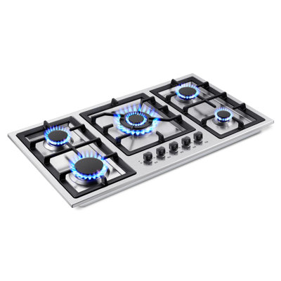 Plaque de cuisson à 36 brûleurs 36 pouces, 5 brûleurs scellés, acier inoxydable, 34 000 BTU au total, brûleurs scellés, convertible en ng / gpl, sécurité par thermocouple