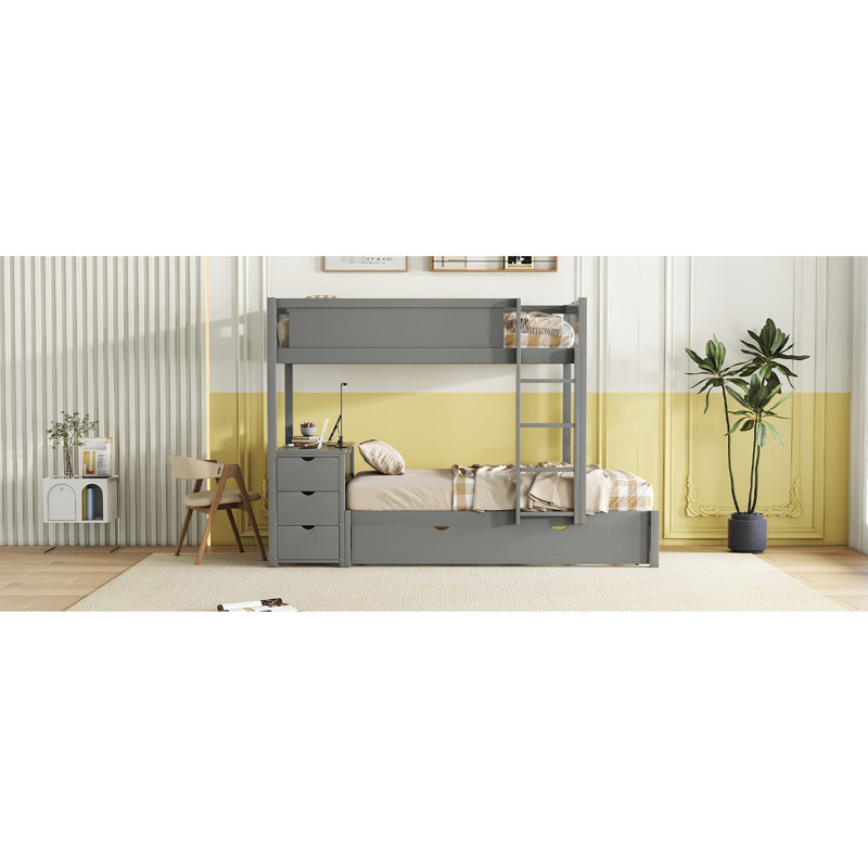 Lit superposé Twintwin avec bureau de rangement et lit gigogne, gris - Optimisez l'organisation de l'espace de votre lit gigogne simple pour maximiser l'utilisation de la chambre à coucher