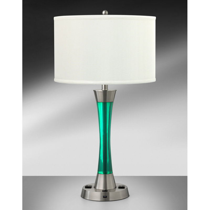Lampe de bureau 29 po en acier brossé / bleu avec port USB