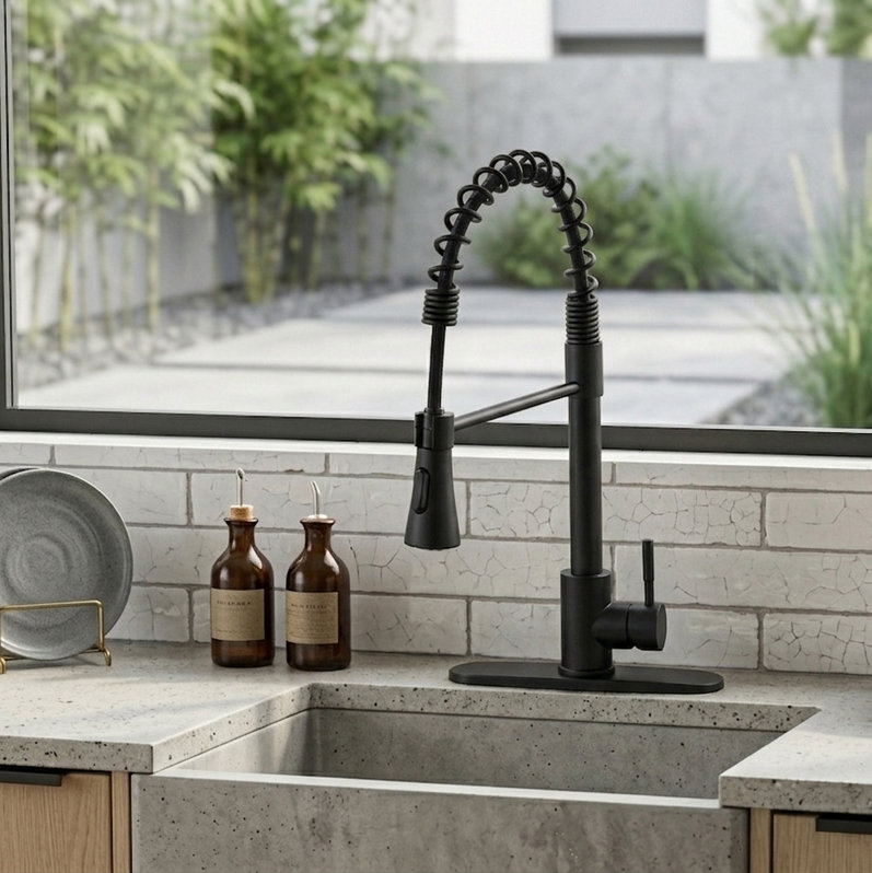 Robinet de cuisine à poignée simple TJAD0675, Matte Black