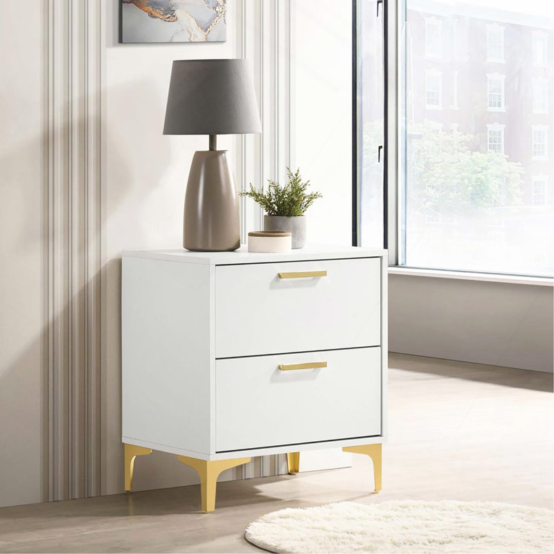 White 2-Drawer Rectangular Nightstand, White