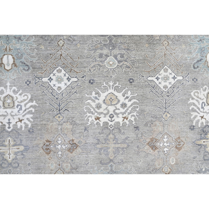 Hand Knotted Wool Area Rug in Silver