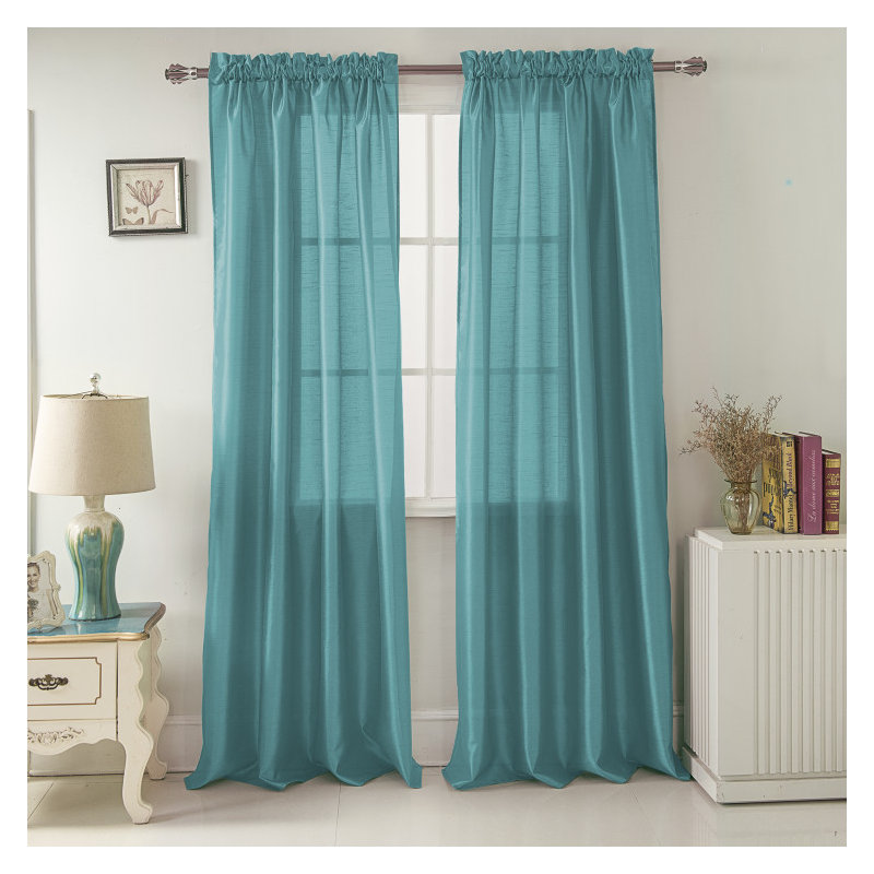 Alexzavier Faux Silk Semi Sheer Rod Pocket Window Curtain Panel, Teal, 54" W x 95" L