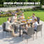 6 Seater Light Grey Rattan Garden Dining Set, 7 Piece with Extendable Acacia Wood Table and Stackable Cushioned Chairs