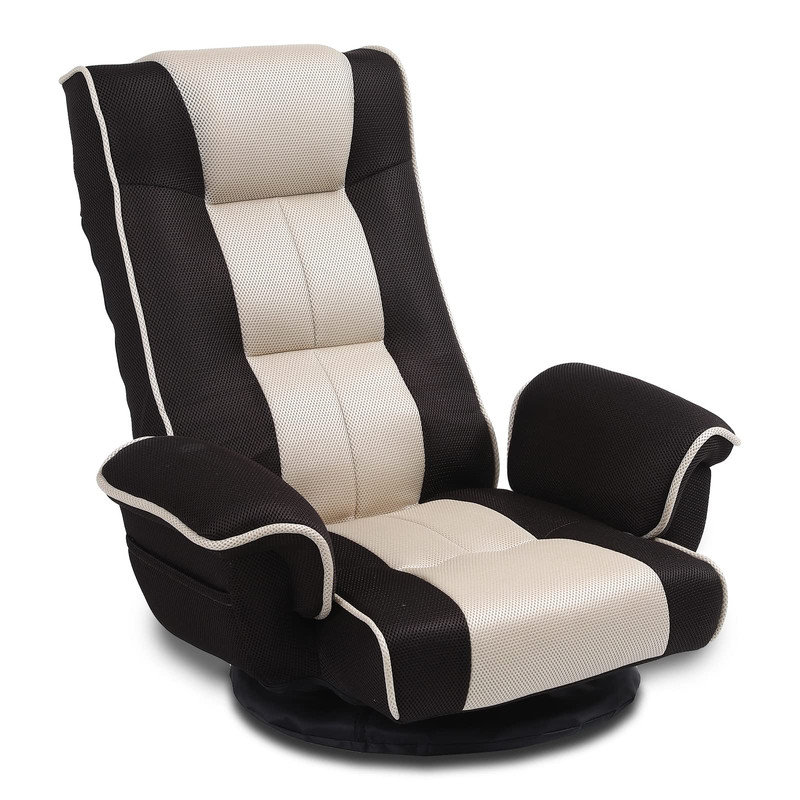 360 Degree Swivel Floor Gaming Chairs For Adults Adjustable Reclining Game Chair, Brown/Beige
