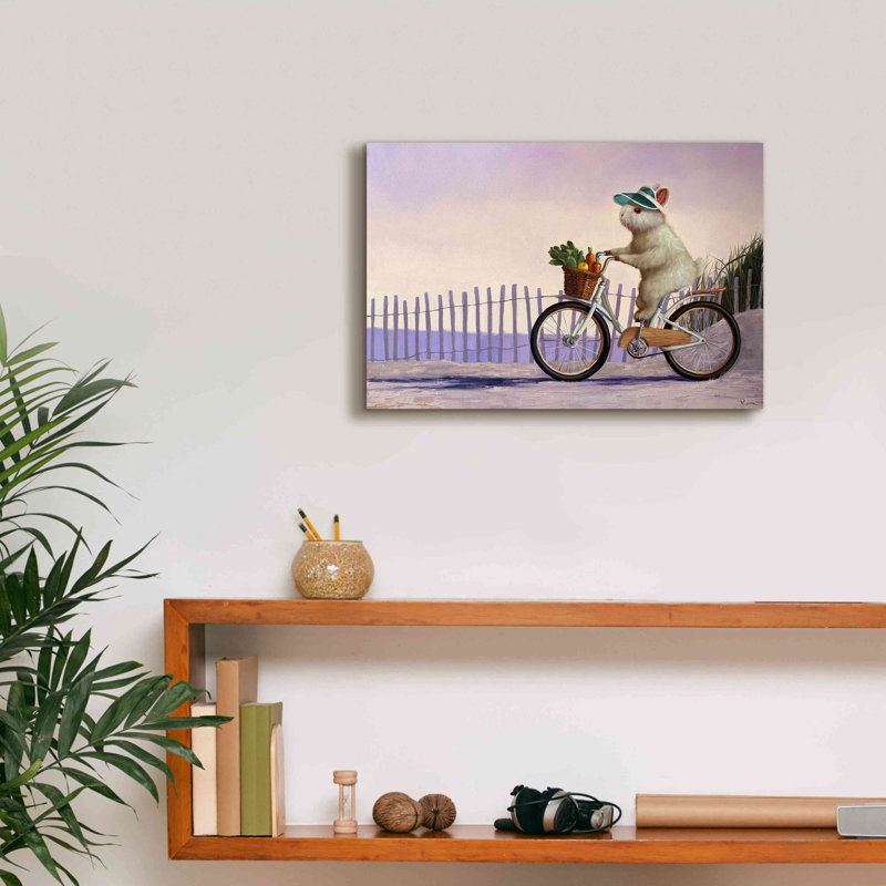«Beach Bunny» par Lucia Heffernan - peinture sur toile tendue, H 12 po x l 18 po x P 0,75 po