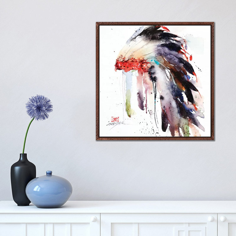 Headdress II by Dean Crouser - Painting on Canvas, Classic Brown Wood Framed, 45.72 cm H x 45.72 cm W