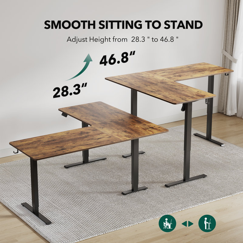 Adjustable L-Shaped Standing Desk, 28.3" H x 63" W x 55" D, Brown/Rustic Brown