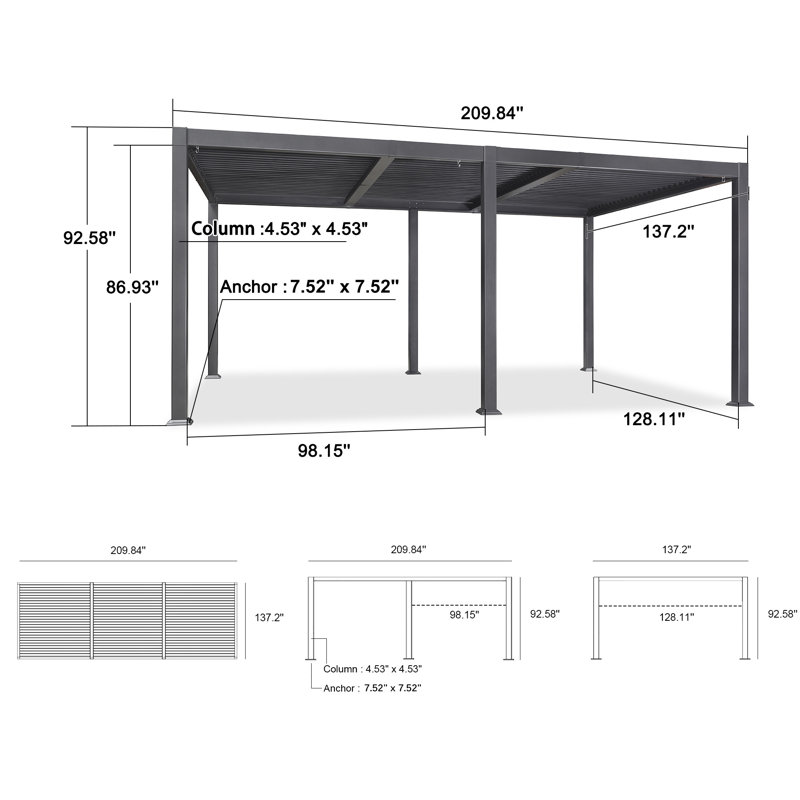 17.5 Ft. W x 11.4 Ft. D Aluminum Louvered Pergola