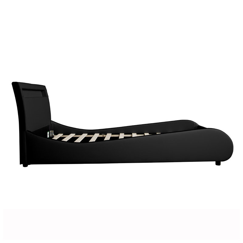 Atropos LED Faux Leather Bed Frame with Mattress Options, Single (3'), Black, 25cm Deep Pocket Sprung Memory Foam Mattress