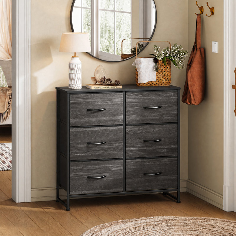 Commode à 6 tiroirs pour chambre Ojaswi, commode noire avec plateau en bois, tour de rangement avec tiroirs, commode pour placard, couloir