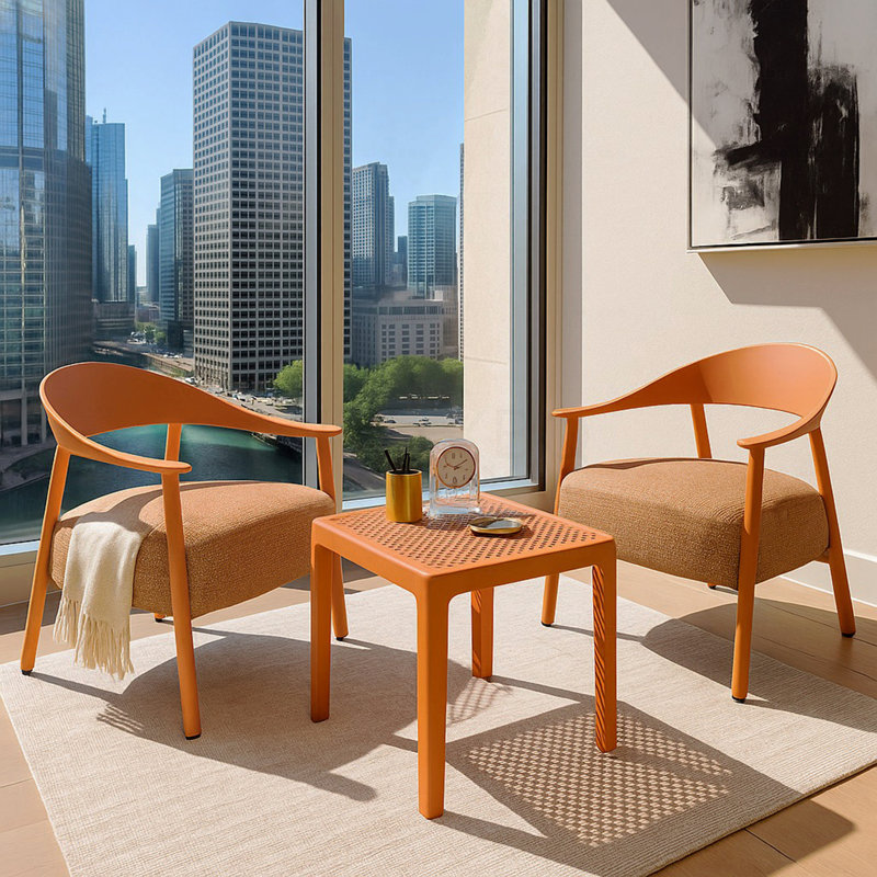 2 Piece Sofa Set Steel Brown Holiday - Modern Accent Chair Set With Coffee Table – Apricot Pp & Frame , Soft Cushioned Seating For Living Room Lounge Balcony (2 Chairs + 1 Table)