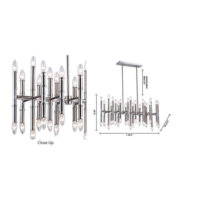Lustre en bambou 42 lumières Modern, Nickel satiné