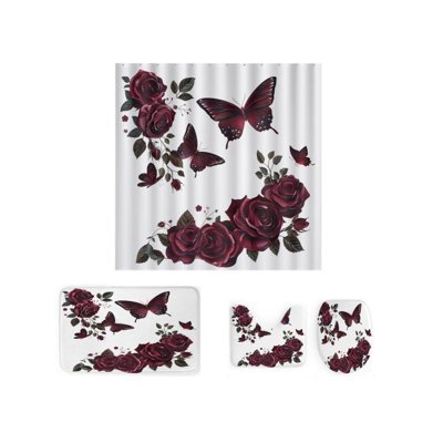 4 Pack Golden Light Butterfly Bathroom Shower Curtain Sets