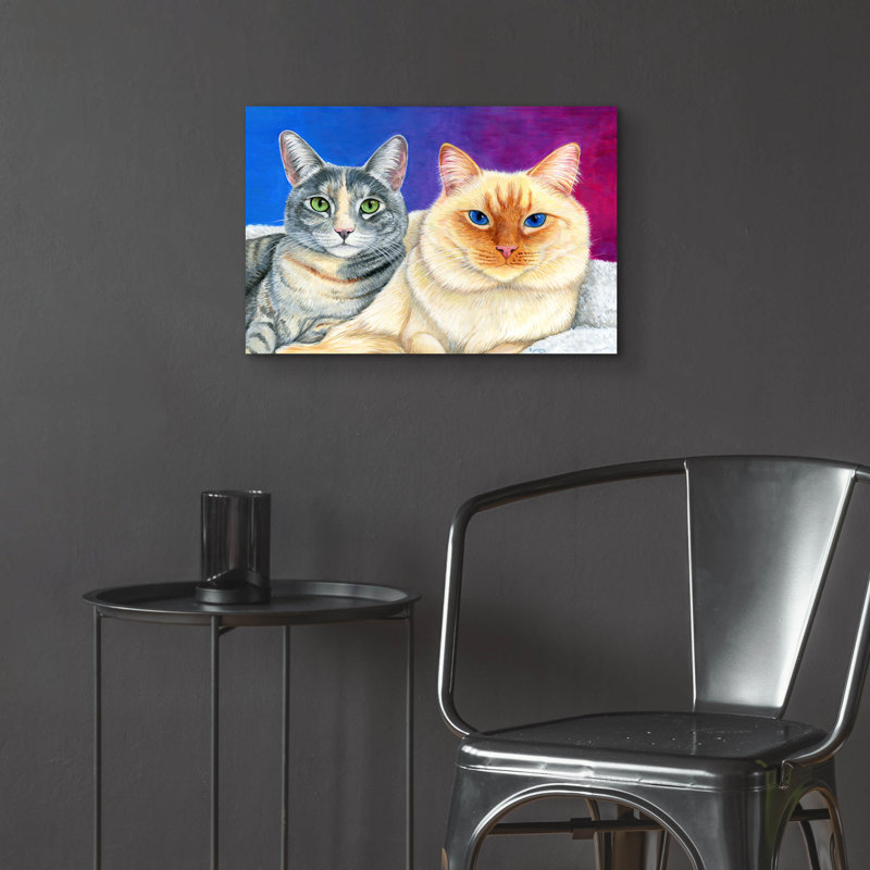 Art mural épique «Two Cute Cats» par Rebecca Wang, H 16 po x l 24 po x P 0,2 po