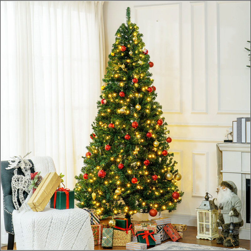Sapin de Noël artificiel 7,5 pi avec branches réalistes, 500 lumières DEL blanc chaud et 1346 pointes, vert